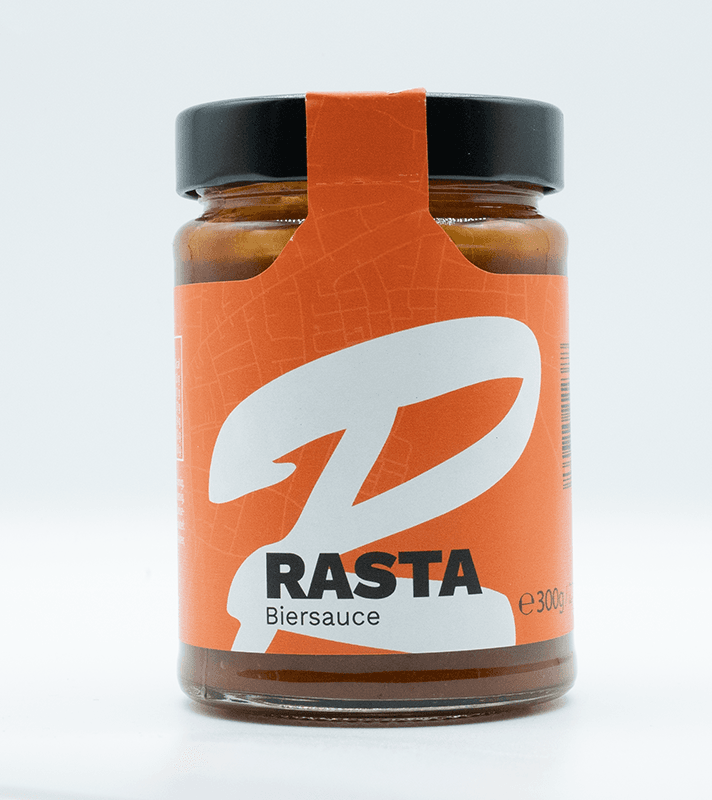 Ein Glas RASTA Biersauce von vorne
